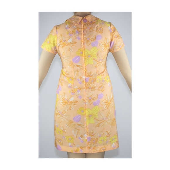 Vintage 1960’s Dress Peach Pastel Floral Mod Mini - Picture 3 of 4